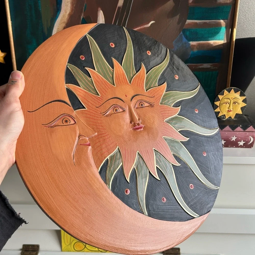 Vintage 15.75" Celestial Sun and Moon Wall Art - Black and Orange Whimsygoth - Picture 13 of 16